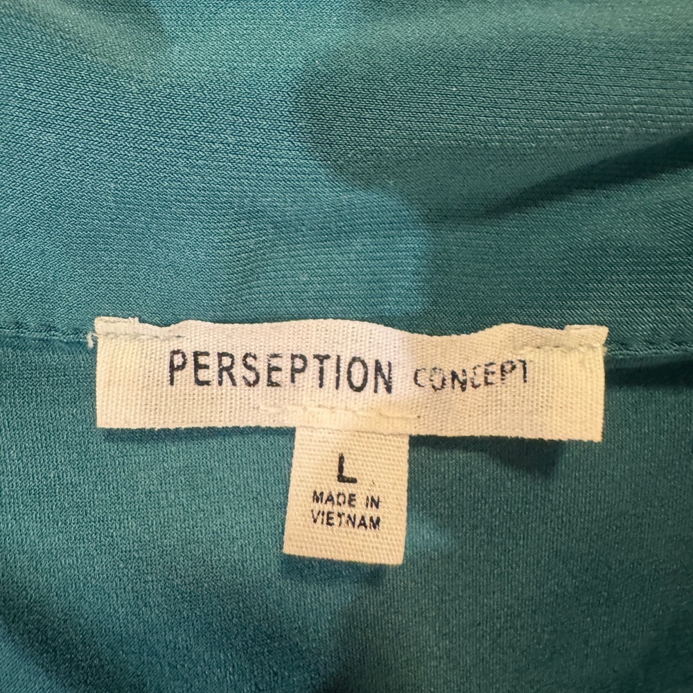 PerSeption Concept Teal Button-Front Short Sleeve Shirt - Picture 3 of 6
